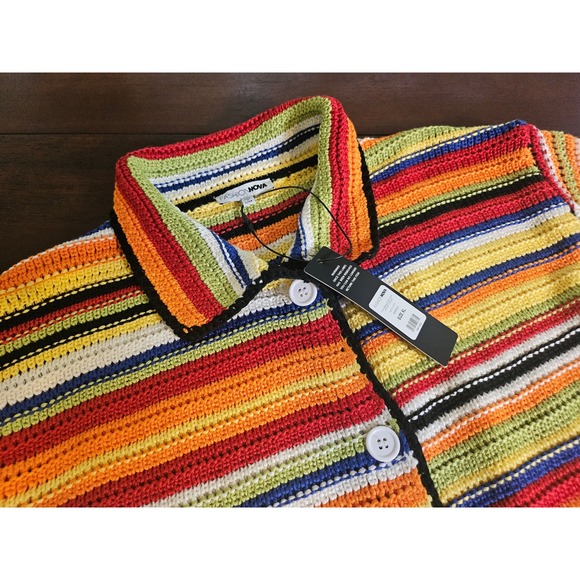Fashion Nova Sweaters - Fashion Nova Crochet Cardigan Women XL Multicolor Dreams Short Sleeve Stripe